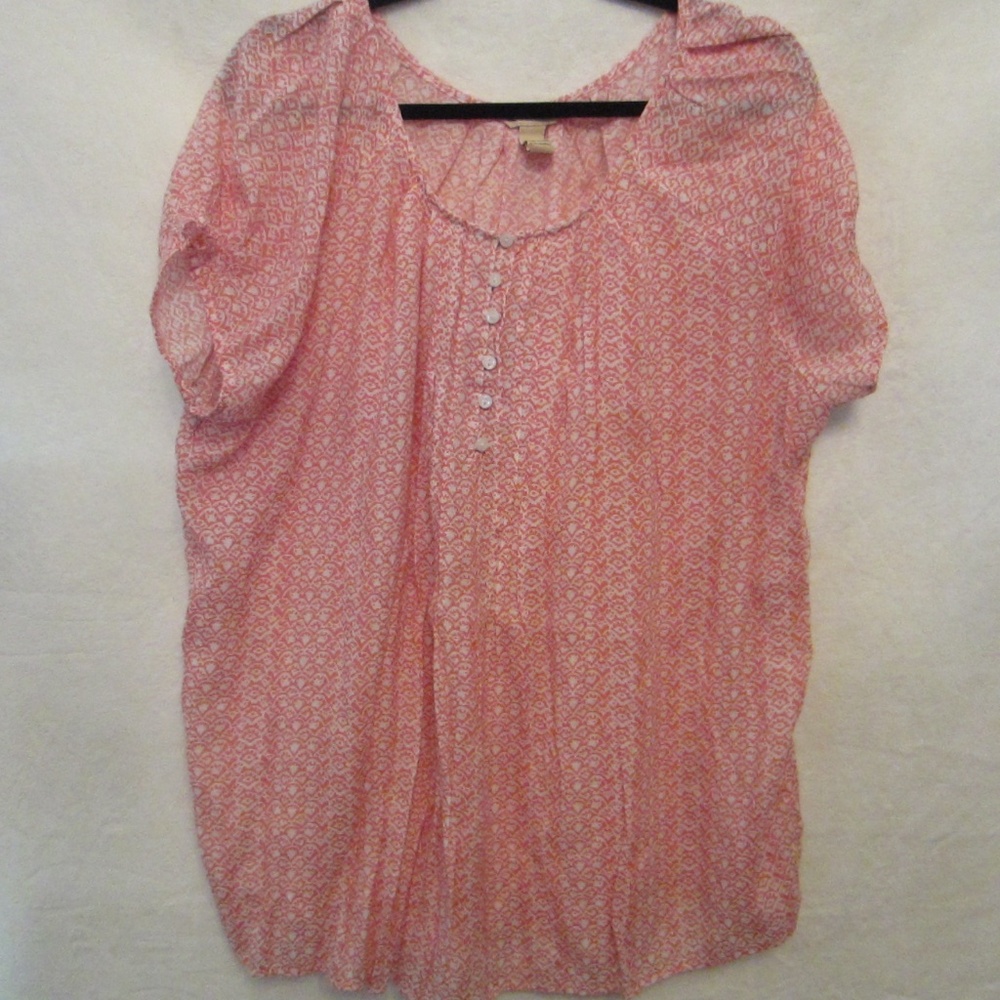 Bit & Bridle Peach/White Short Sleeve Boat Neck Women's 2X Blouse